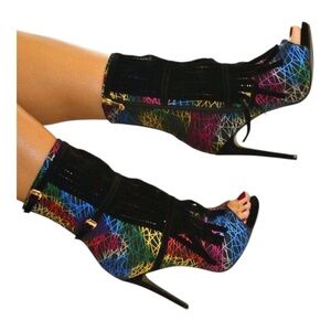Fringe Multi-Color Stiletto Heel Booties